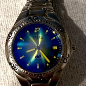 Woman’s blue fossil watch